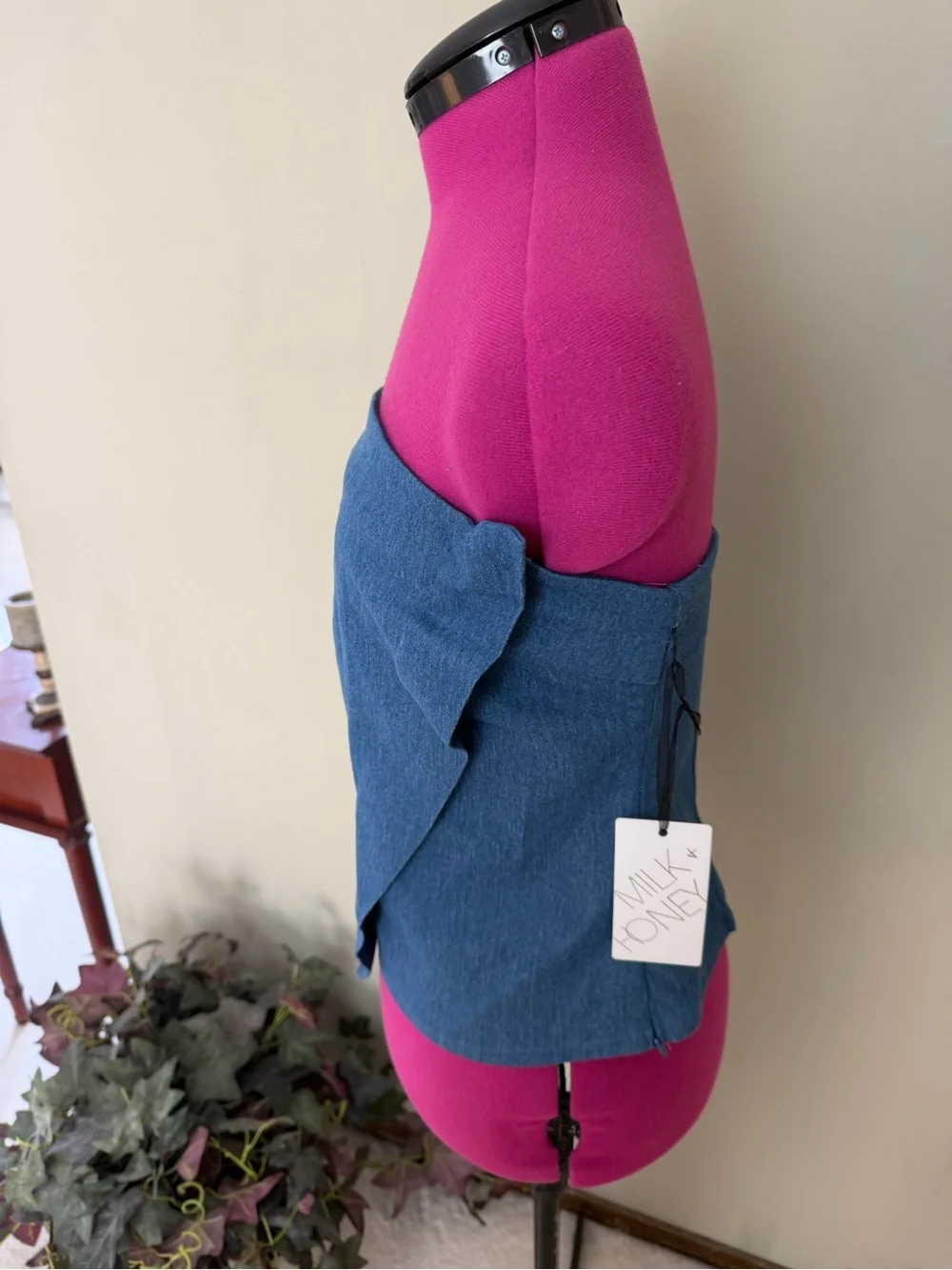 Milk and Honey Asymmetrical Denim Top NWT - Picture 3 of 7